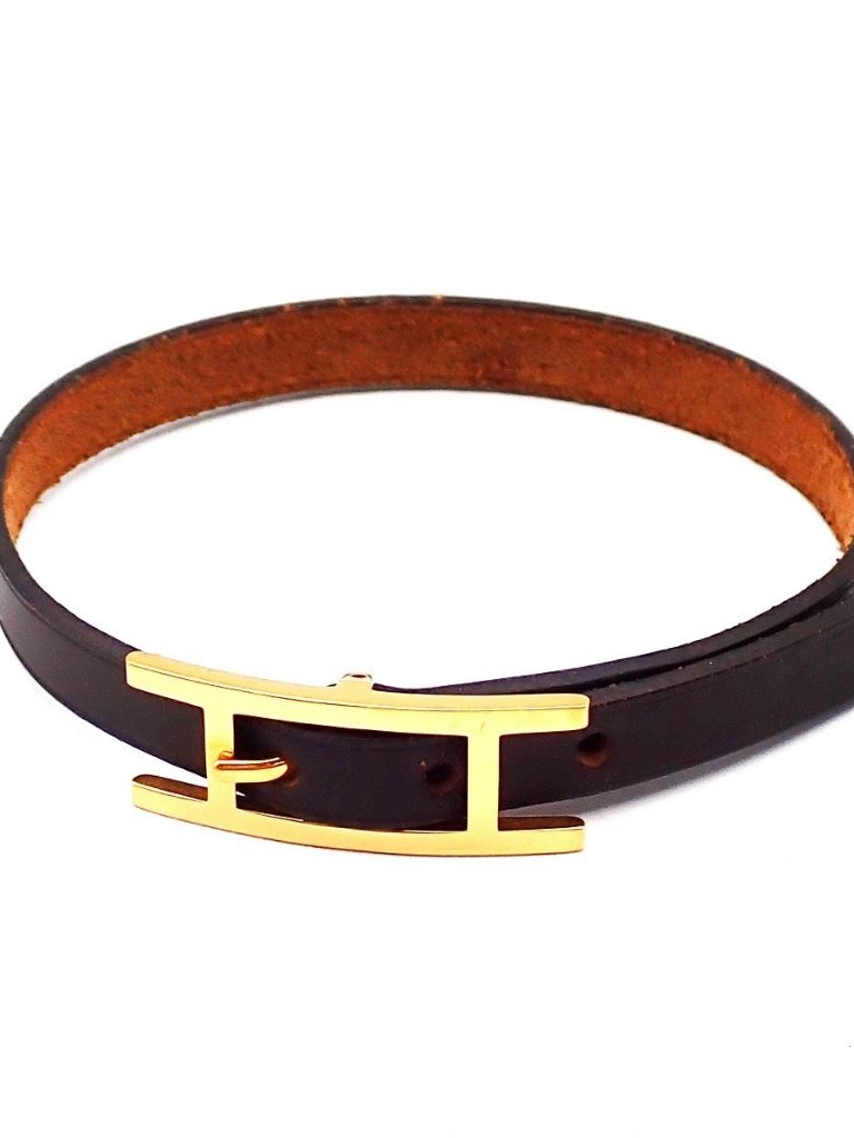 Hermes Logo Api Bracelet Leather Brown Ghw 05rp161